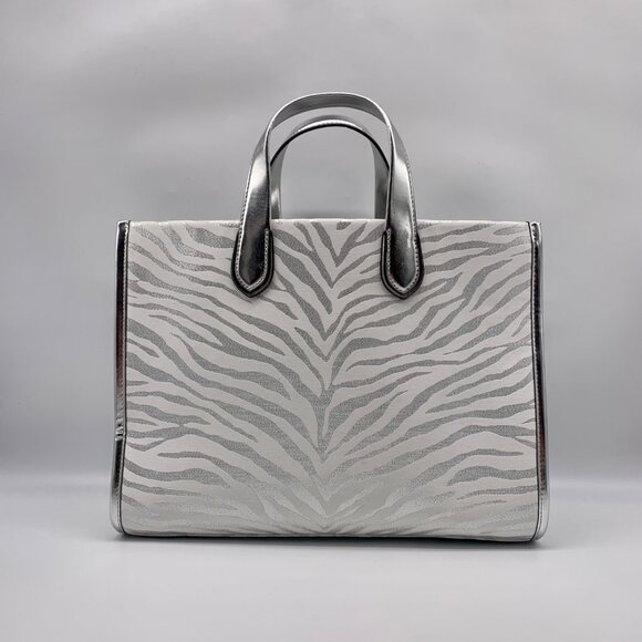 Michael Kors Gigi Silver Zebra Print Large Grab Tote - Picture 2 of 11
